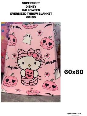NWT- Hello Kitty Pink Halloween Mummy Costume Blanket w/ Pumpkin & Ghosts 60x80